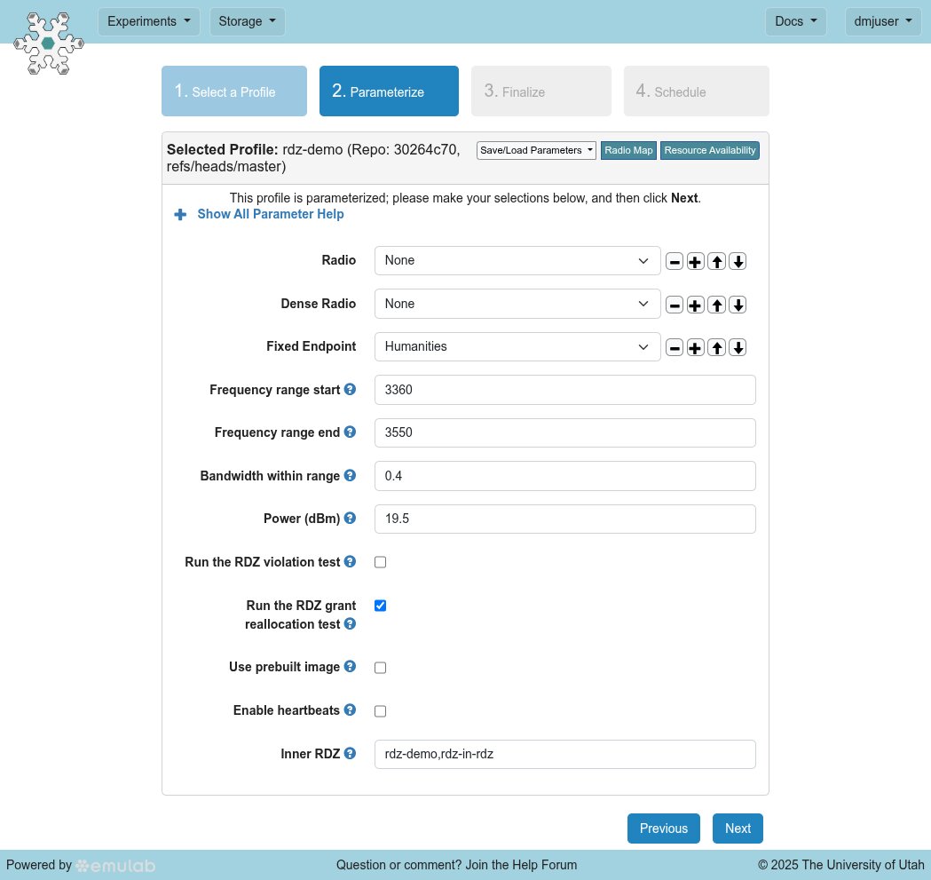 RDZ-in-RDZ Smart Transmitter Experiment Parameters